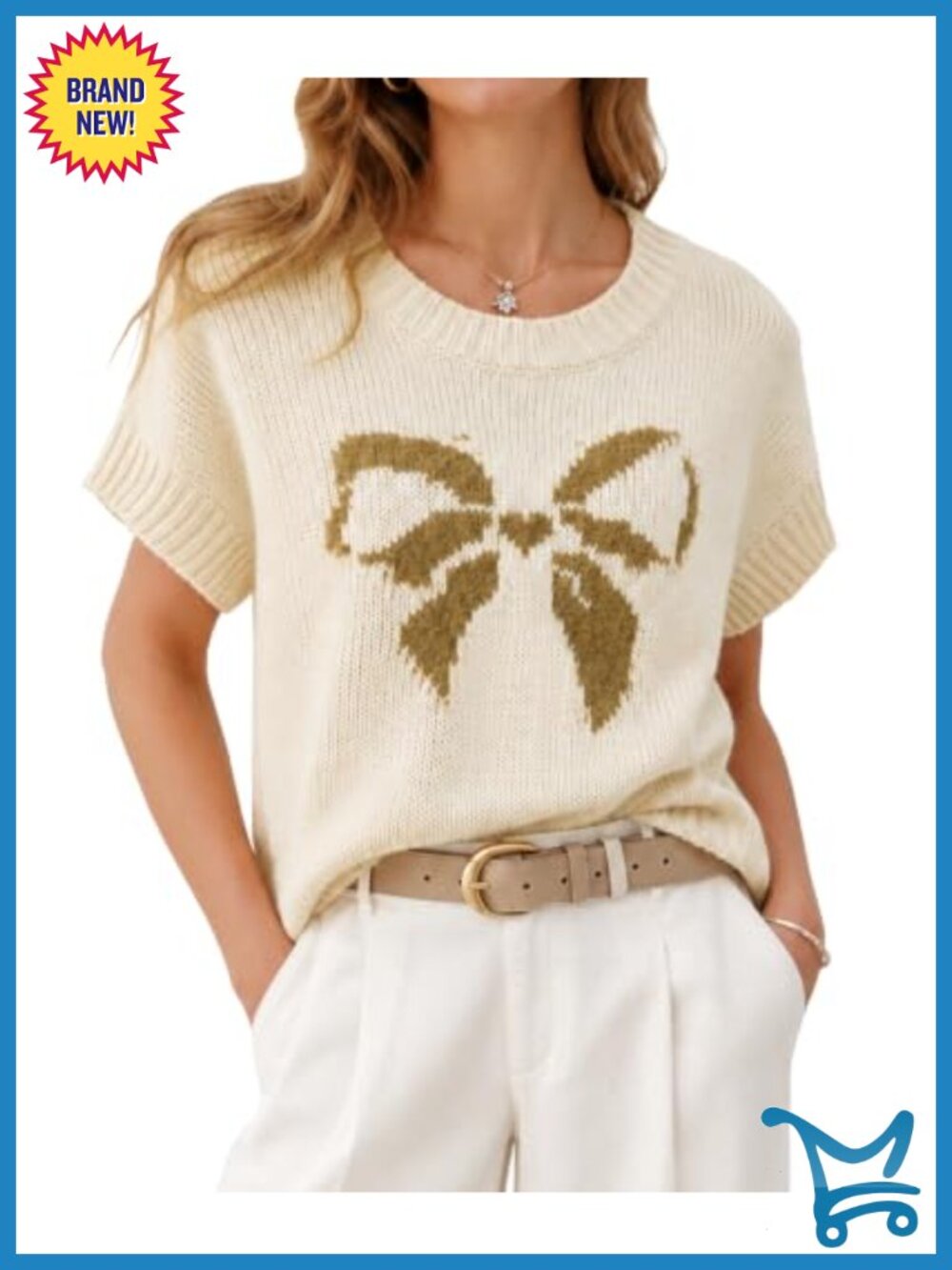 Women's Chunky Knit Bow Sweater Vest Cap Sleeve Oversized Fall Layering Top